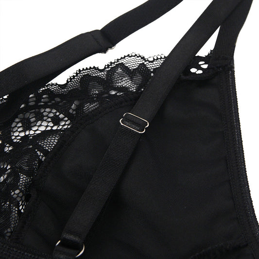 Plus Size Lace & Leather Transparent Slip Nightdress – European & American Tempting Lingerie