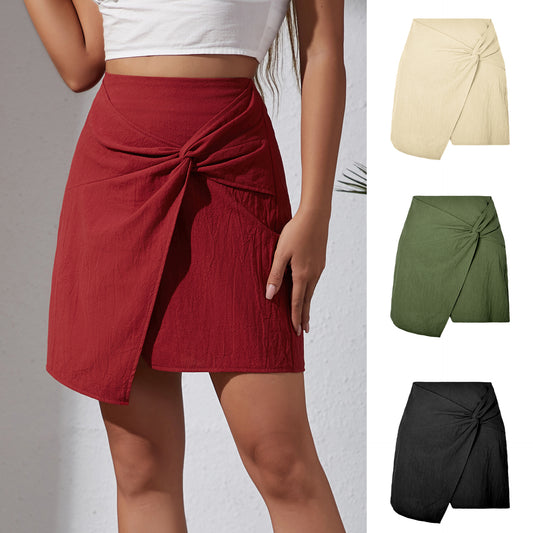 Boho High Waist Cotton-Linen Twisted Skirt