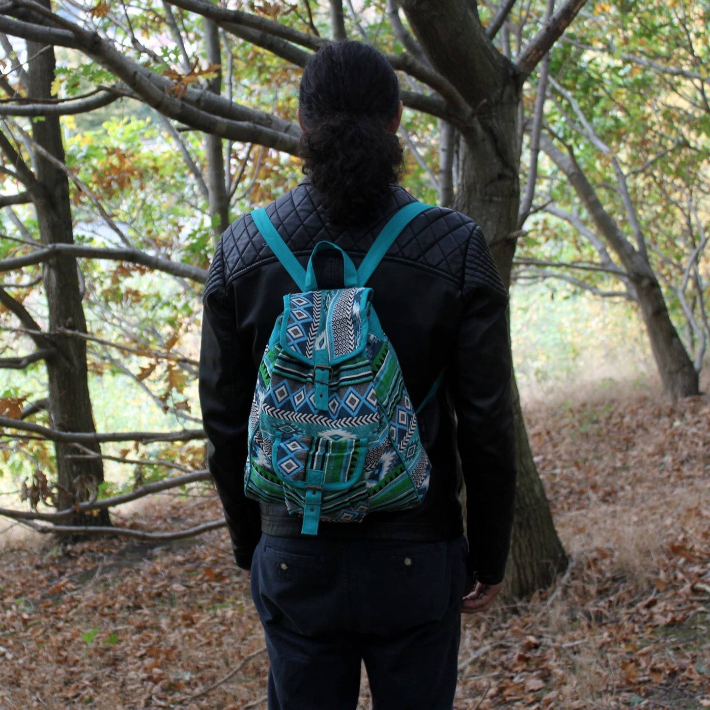 JNS-01 - Jacquard-Tasche - Blaugrüner Rucksack