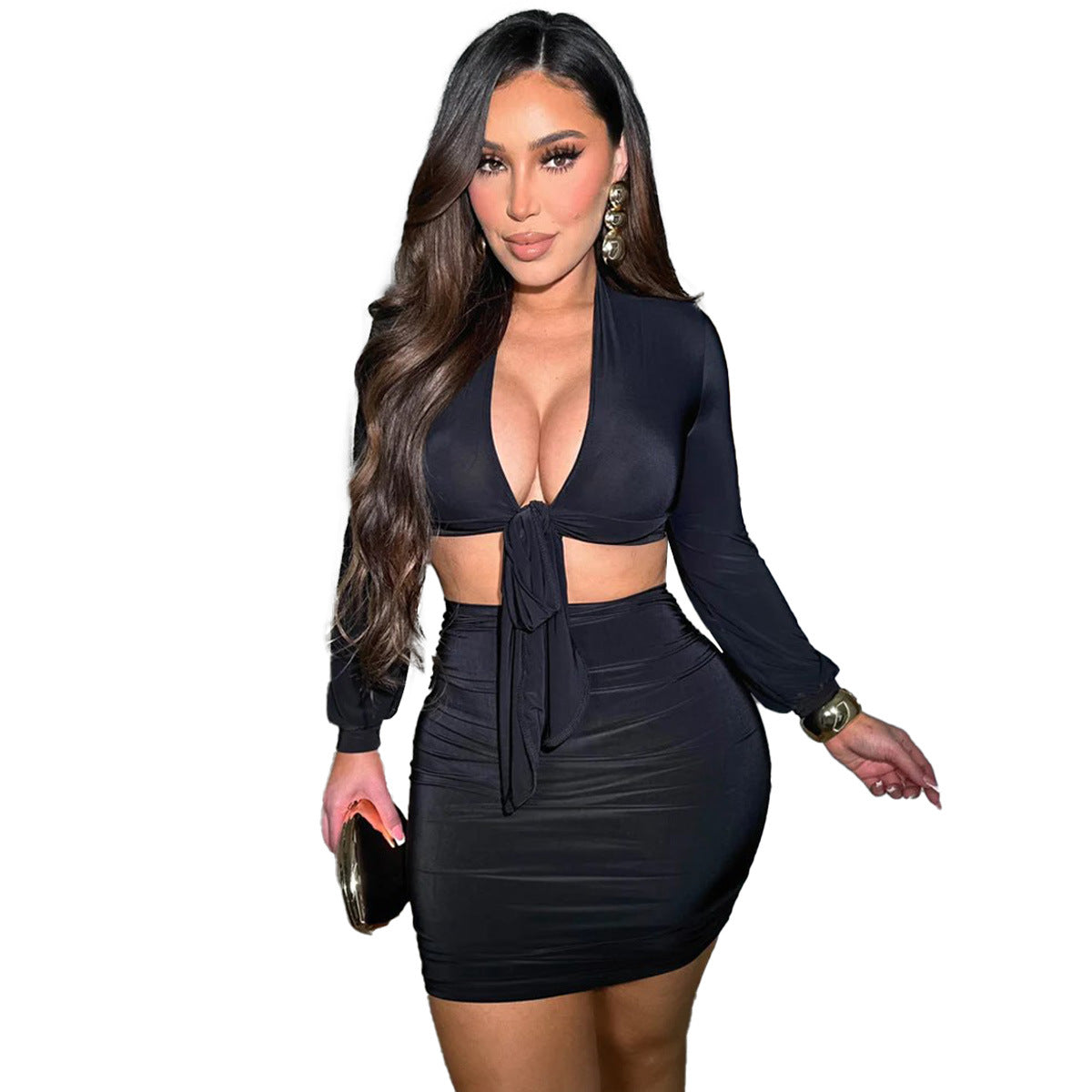Long Sleeve Top & Sheath Mini Skirt Set