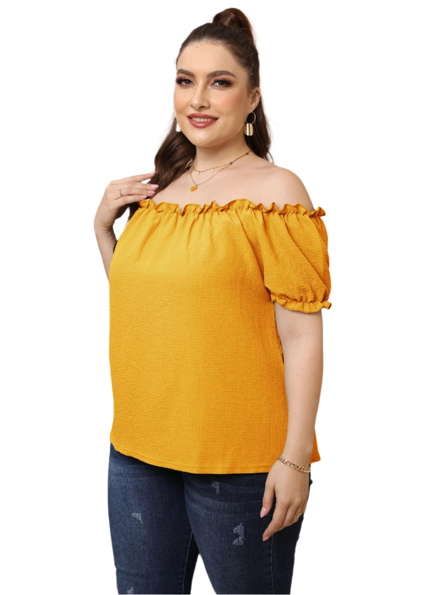Plus Size Ruffled Off-Shoulder Top – European & American Style Women’s Fashion