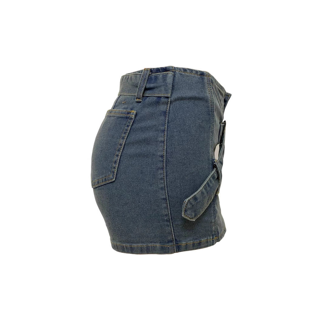 Retro Asymmetrical-Hem Washed Denim Shorts