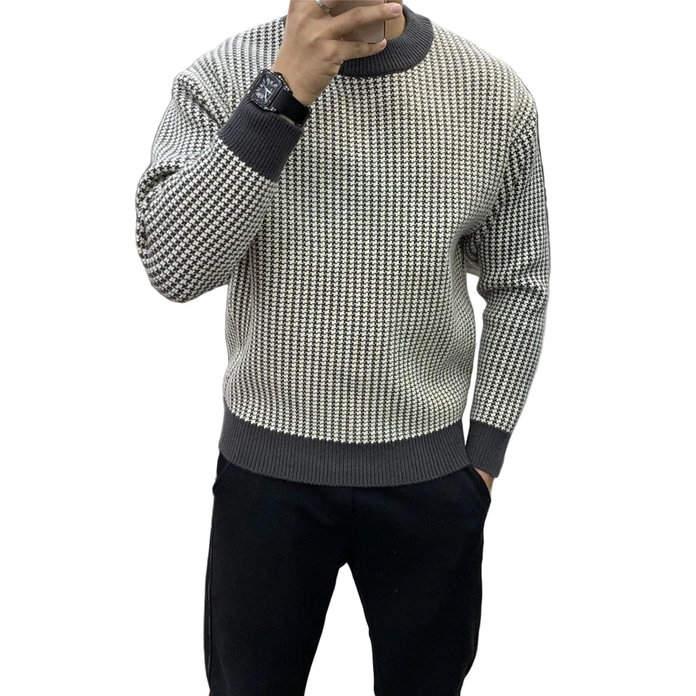 Men’s Round Neck Slim Fit Plaid Sweater