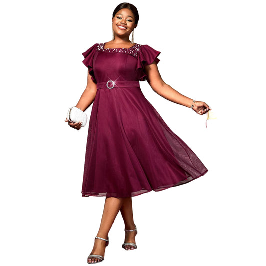 Women’s Summer Mesh Dress – Butterfly Sleeve Ruffles, Elegant Party & Wedding Guest Outfit