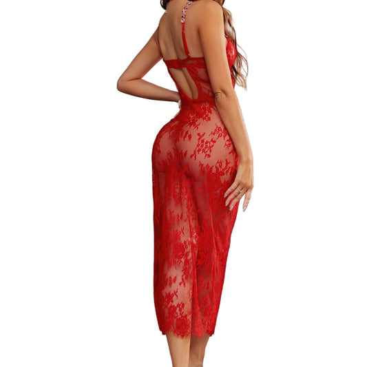 Red V-Neck Backless Sexy Lingerie Pajama – Tempting Nightwear