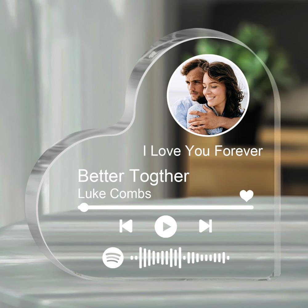 Personalisierter klarer dicker Acrylblock Spotify Code Musik Foto herzförmiger Rahmen Geschenk