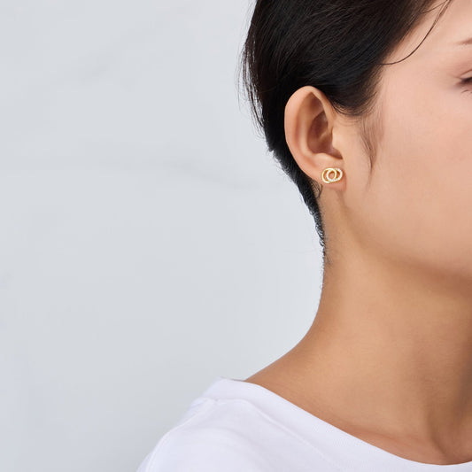 Gold Plated Circle Link Earrings Created with Zircondia® Crystals