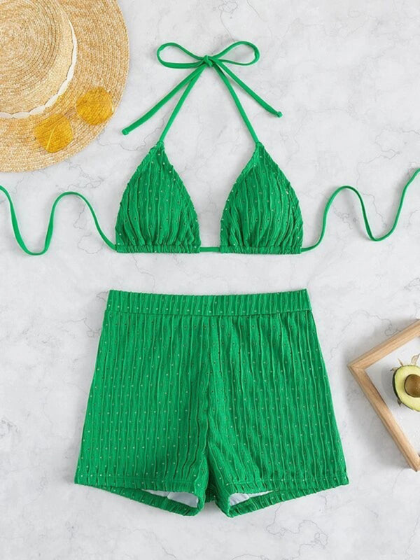 Femininer strukturierter Zweiteiler-Bikini mit Schnürung