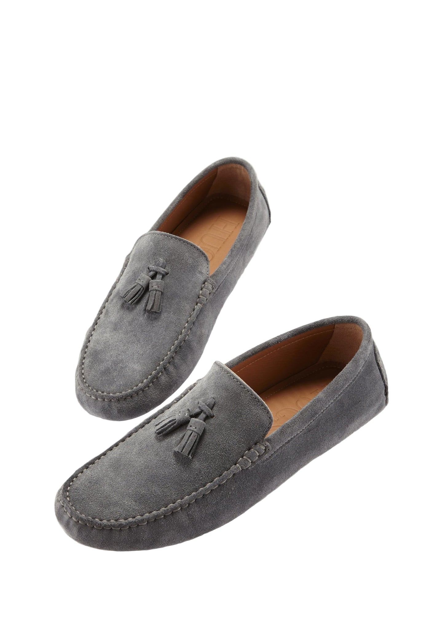 Men’s Tasselled Driving Loafers – Slate Grey Suede Slip-On Shoes