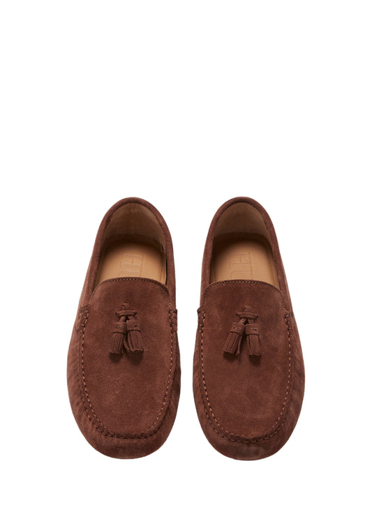 Men’s Tasselled Driving Loafers – Mahogany Brown Suede Slip-On Shoes