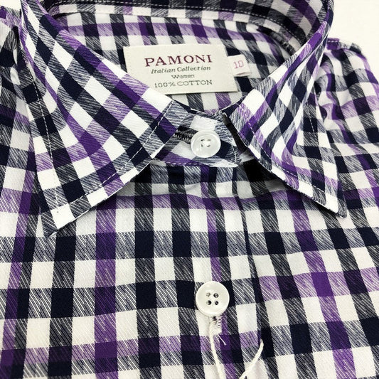 Purple Grey Check Fitted Shirt