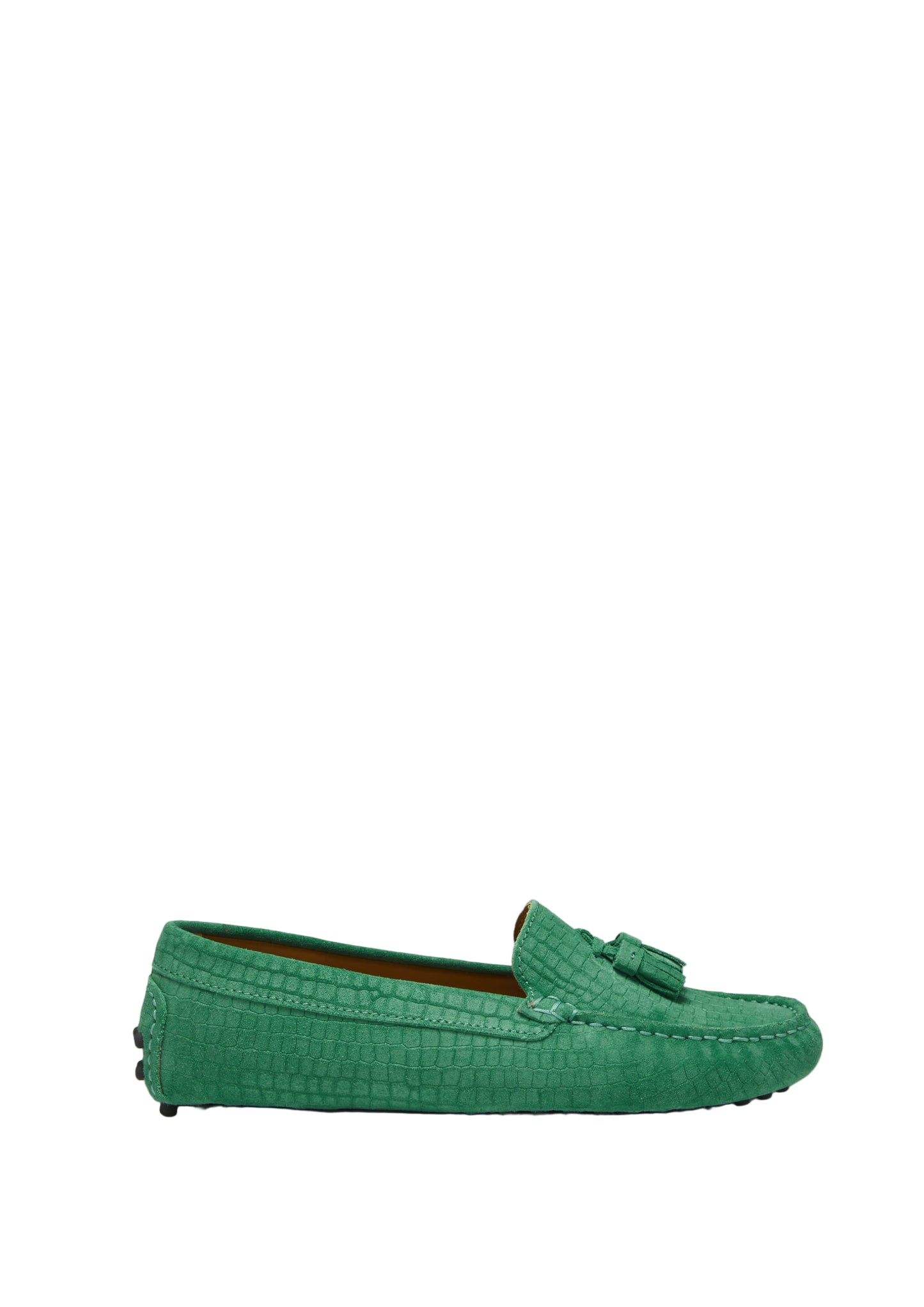Women’s Tasselled Driving Loafers – Emerald Embossed Suede