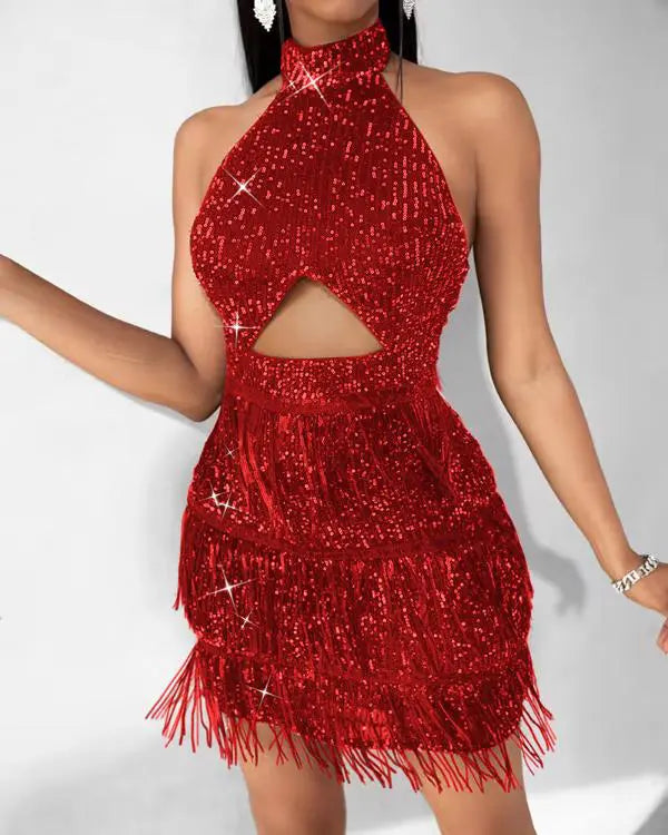 Partykleid mit durchgehendem Pailletten-Quasten-Design