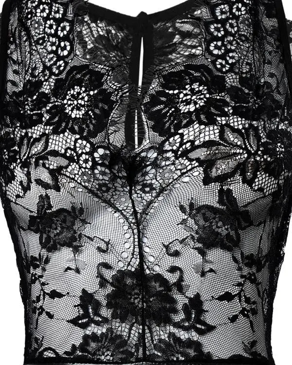 Ärmelloses, figurbetontes Kleid aus PU-Leder mit kontrastierender Spitze