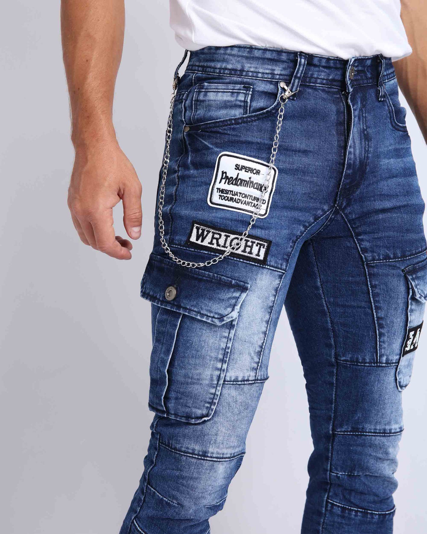 Slim Fit Workwear-Jeans in Blau mit Aufnähern