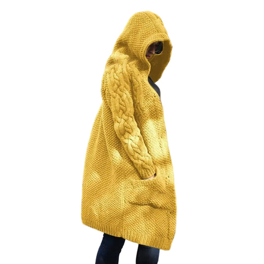 Women's hooded single-breasted long-sleeved sweater cardigan