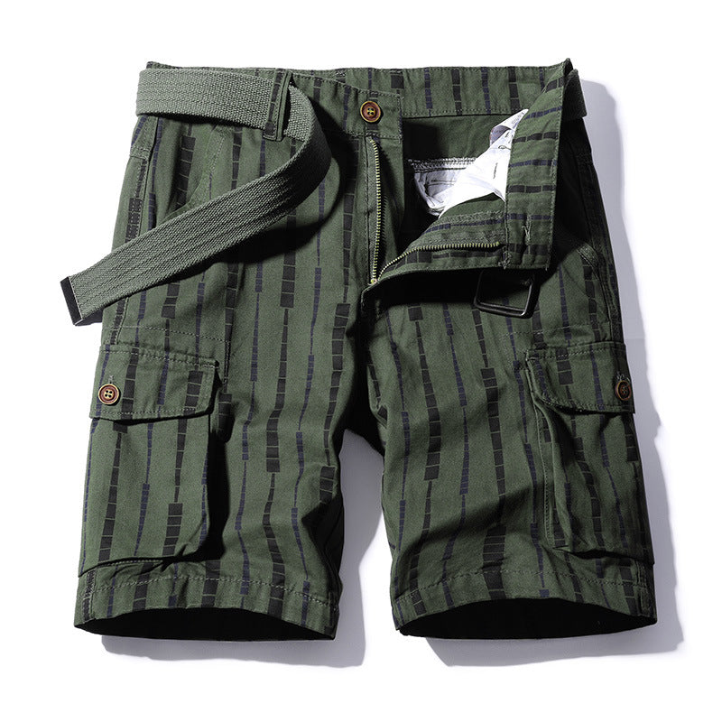 Gestreifte Cargohose aus gewaschener Baumwolle mit Taschen