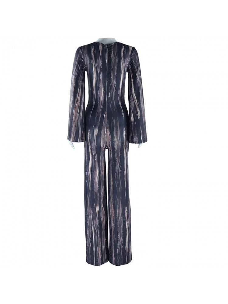 Jumpsuit mit weitem Bein und vertikalen Farbblock-Details zum Schnüren