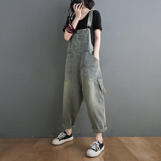 Jumpsuits aus gewaschenem Denim mit Taschen