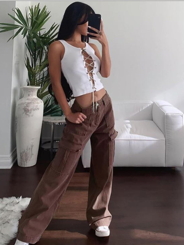 Trendy Cargohose mit niedriger Taille und Einsätzen für Damen