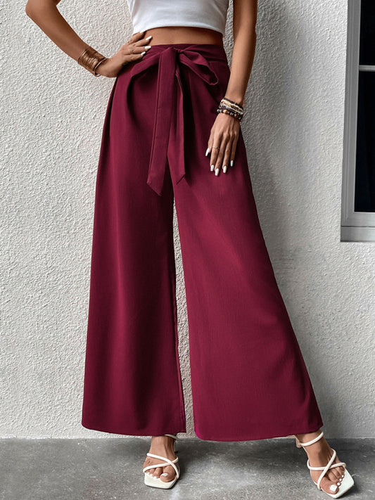 Women's Solid Color Drawstring Wide-leg Pants