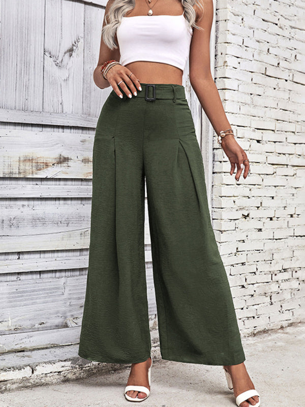 Damen Sommerhose mit hoher Taille und weitem Bein und Gürtel