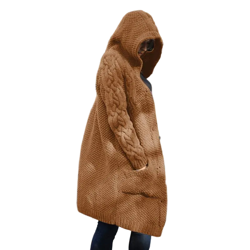 Women's hooded single-breasted long-sleeved sweater cardigan