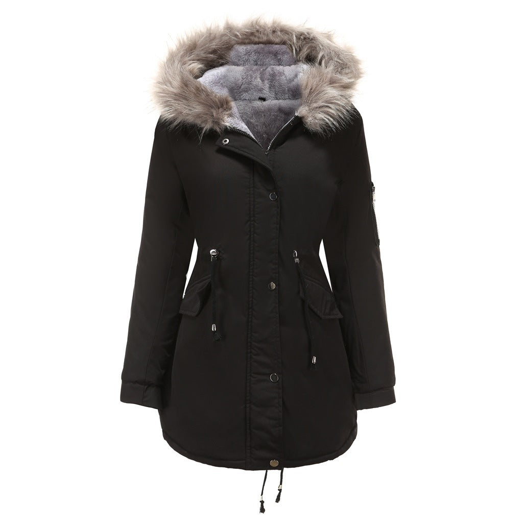 Women’s Thick Lamb Velvet Cotton Jacket with Detachable Hood & Fleece Lining