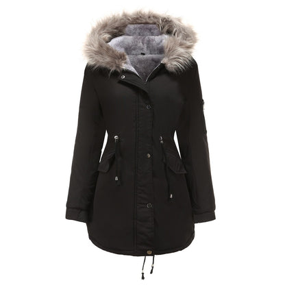 Women’s Thick Lamb Velvet Cotton Jacket with Detachable Hood & Fleece Lining