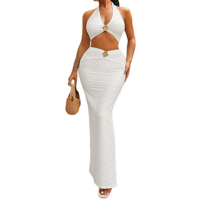 Chic Two-Piece Halter Neck Crop Top & Split Maxi Dress