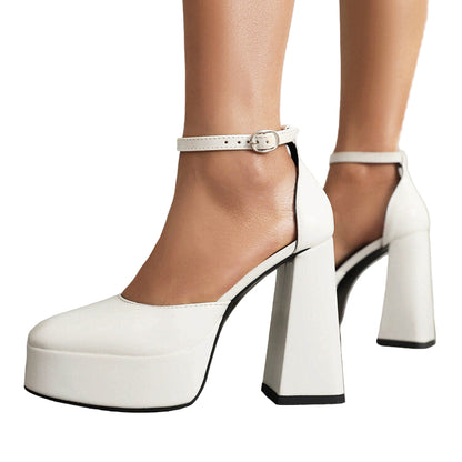 European & American Style Patent Leather Platform High Heels – Round Toe, Waterproof, Thick Block Heel