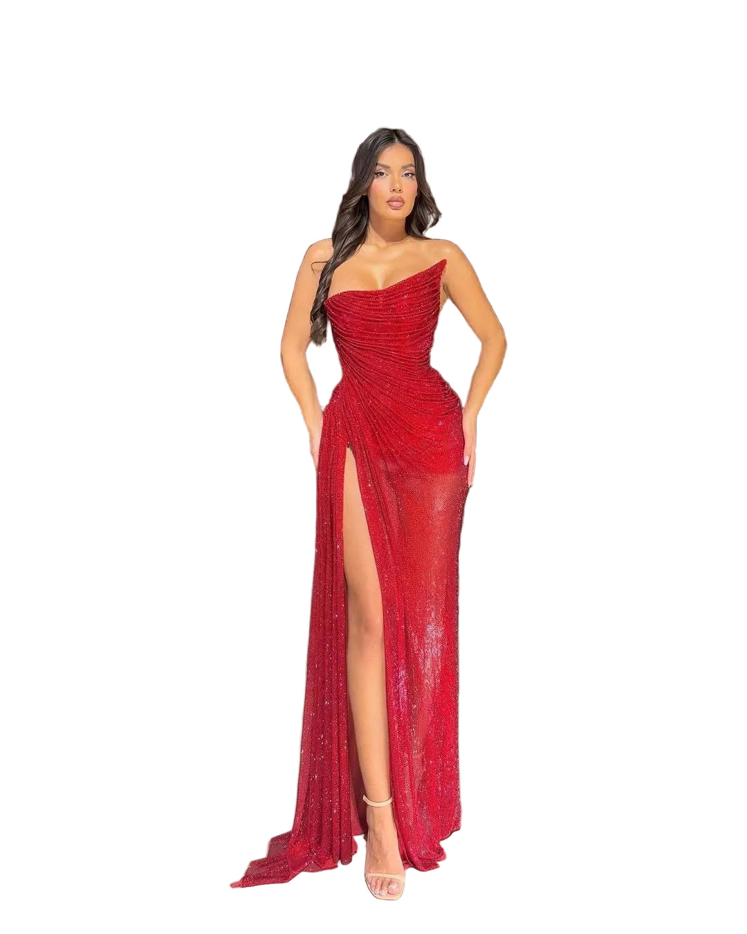Elegant Sequin Asymmetrical Slit Evening Dress
