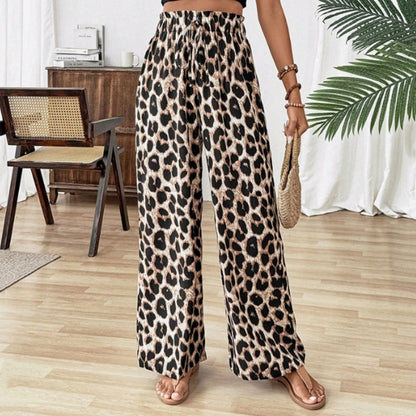 Women's Straight-leg Wide-leg Pants Leopard Print Casual Pants