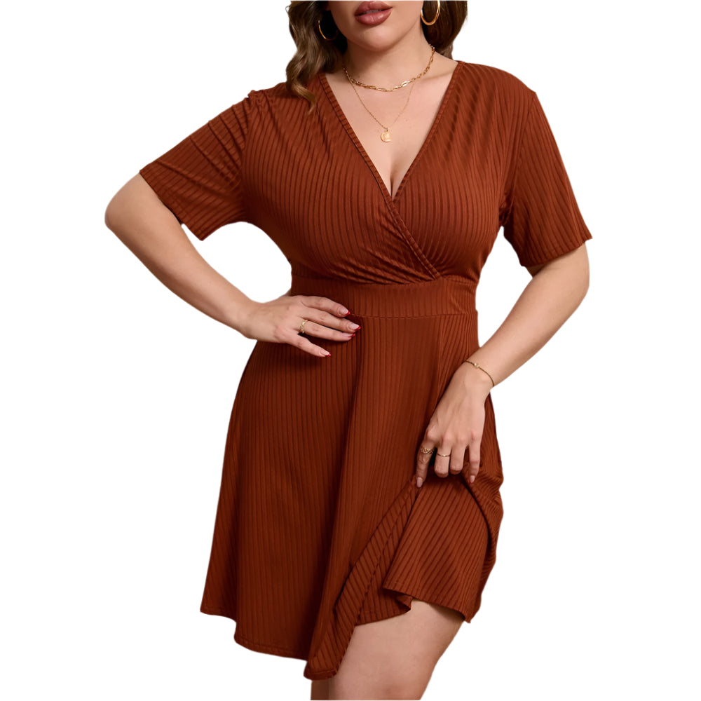 Plus Size Deep V-Neck Waist Elegant European & American Style Women's Dress