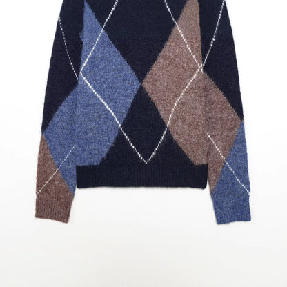 Classic Argyle Diamond Pattern Crew Neck Sweater