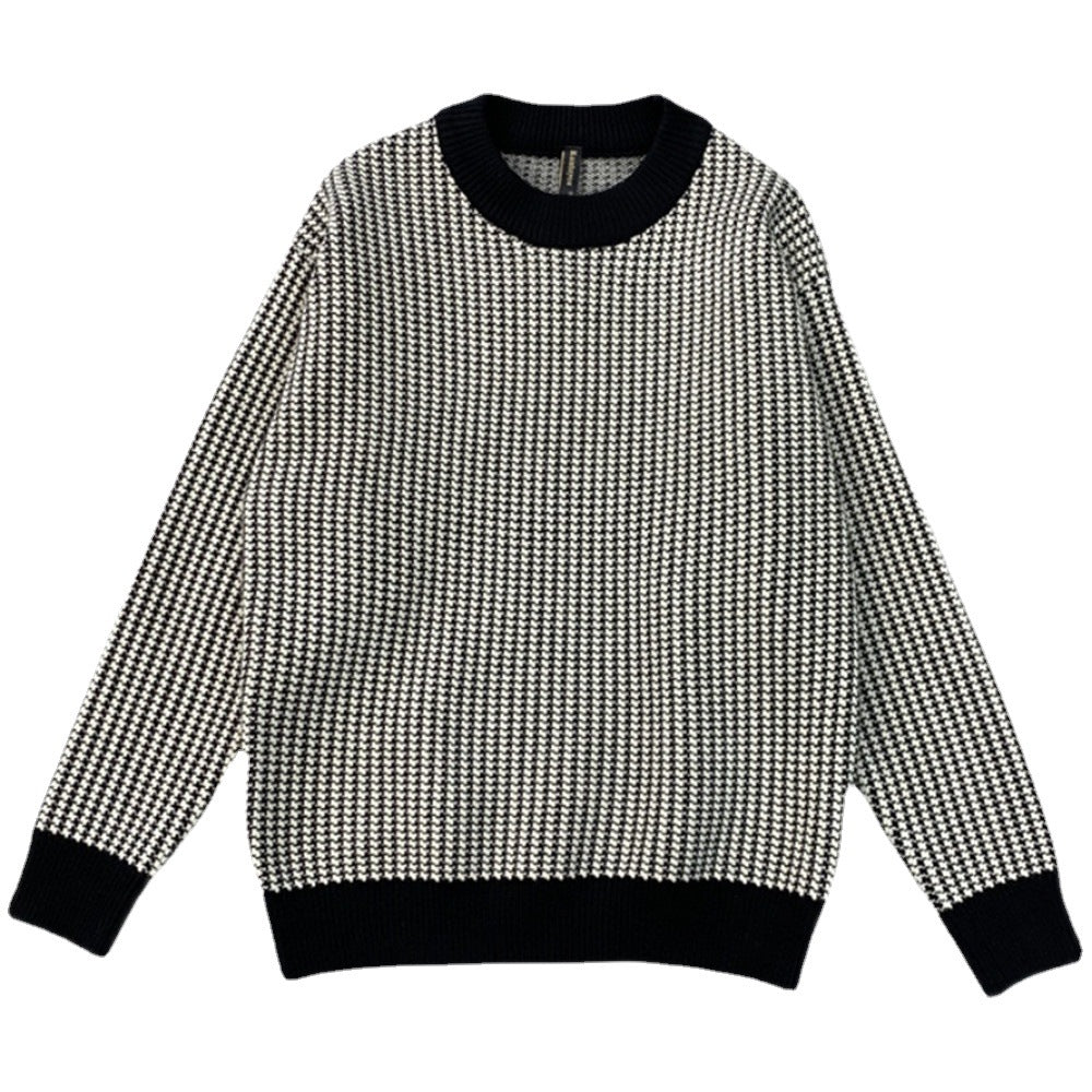 Men’s Round Neck Slim Fit Plaid Sweater