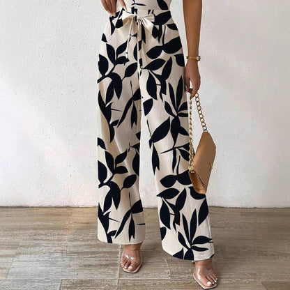 Fashion Floral Print Jumpsuit – Elegant Elastic Waist Belted One-Piece