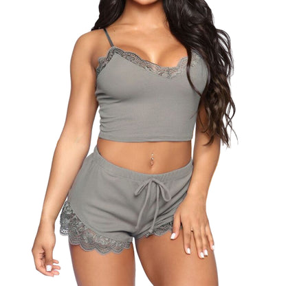 Women’s European & American Lace Lingerie Shorts Set – Elegant Two-Piece Nightwear