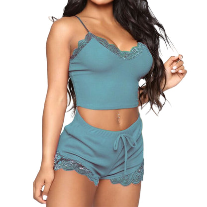 Women’s European & American Lace Lingerie Shorts Set – Elegant Two-Piece Nightwear