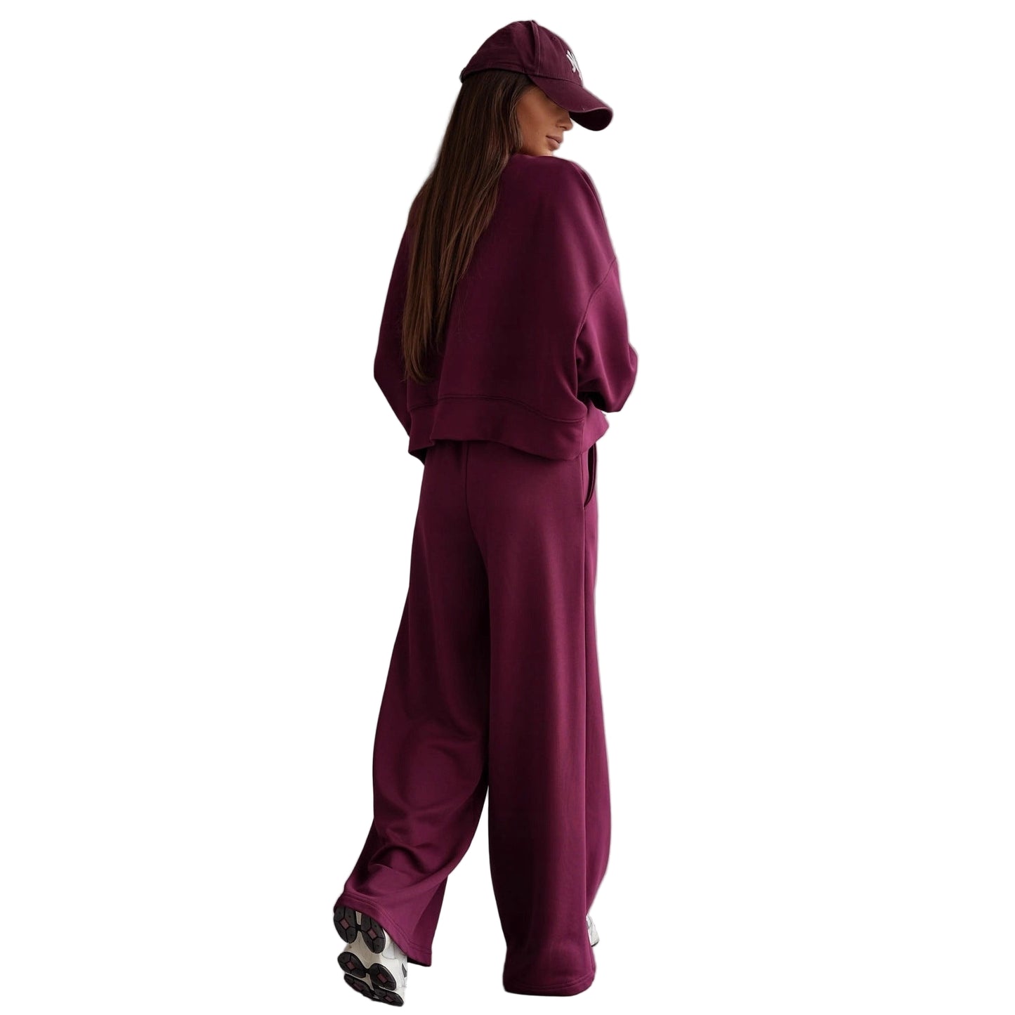 Women’s Autumn & Winter Two-Piece Set – Round Neck Long Sleeve Top with Wide Leg Pants