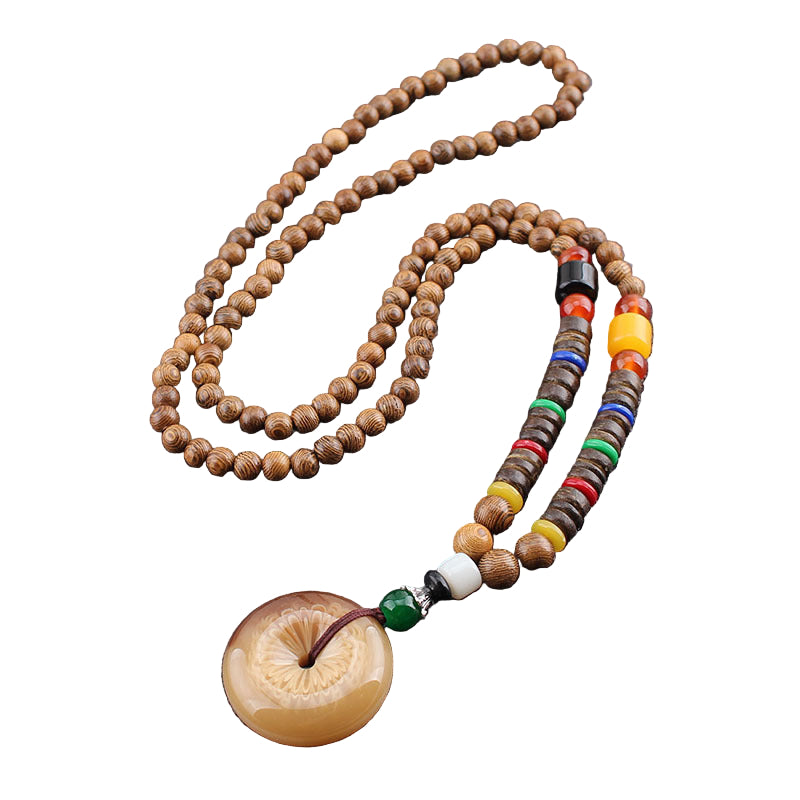 Men’s Ethnic Style Wooden Bead Sweater Chain Necklace