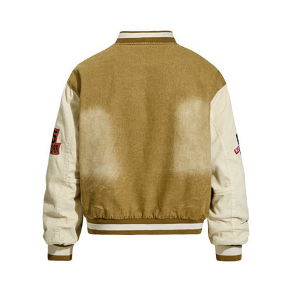 Vintage Washed Denim Varsity Jacket