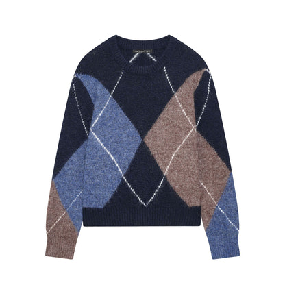 Classic Argyle Diamond Pattern Crew Neck Sweater