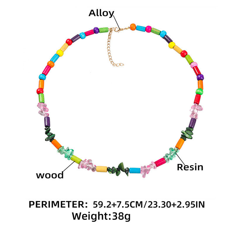 Ethnic Style Statement Necklace – Alloy, Resin & Colored Wood Beads