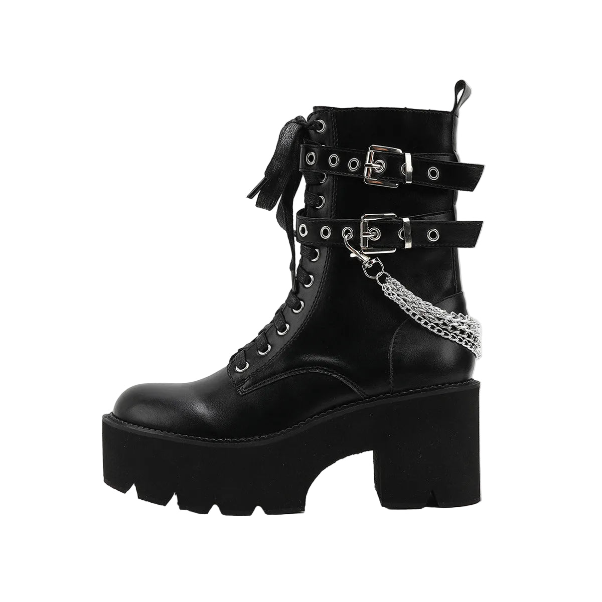 Thick Sole Muffin Platform Boots with Belt Buckle Design