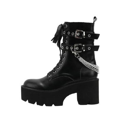 Thick Sole Muffin Platform Boots with Belt Buckle Design