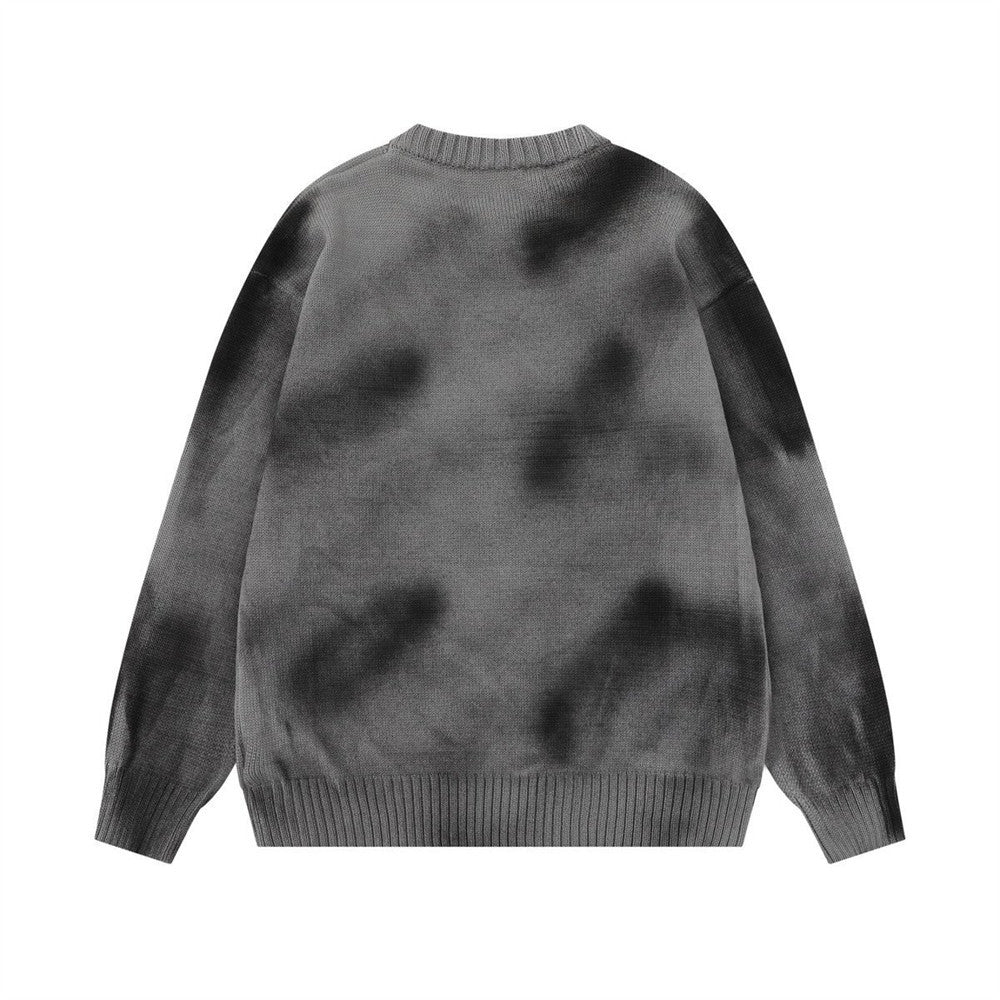 Spray painted graffiti letters round neck knitted sweater