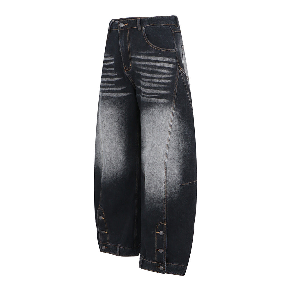 Street Style Vintage Knife-Edge White Denim Pants