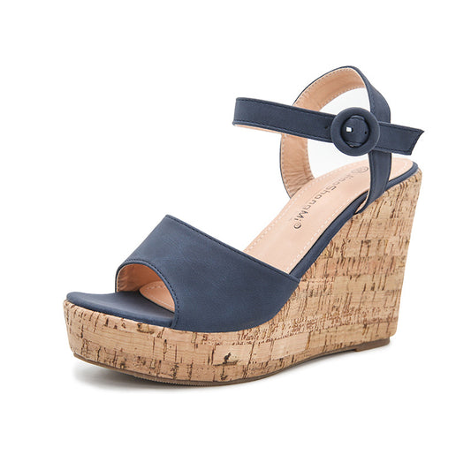 Women’s One-Line Buckle Strap Platform Wedge Sandals