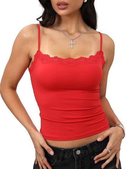 Women’s Lace Camisole – Sexy Square Collar Sleeveless Top, Elegant Summer Tank